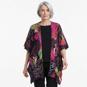 Chico's Artsy Colorful Floral Embroidered Cape Kimono OS (26)